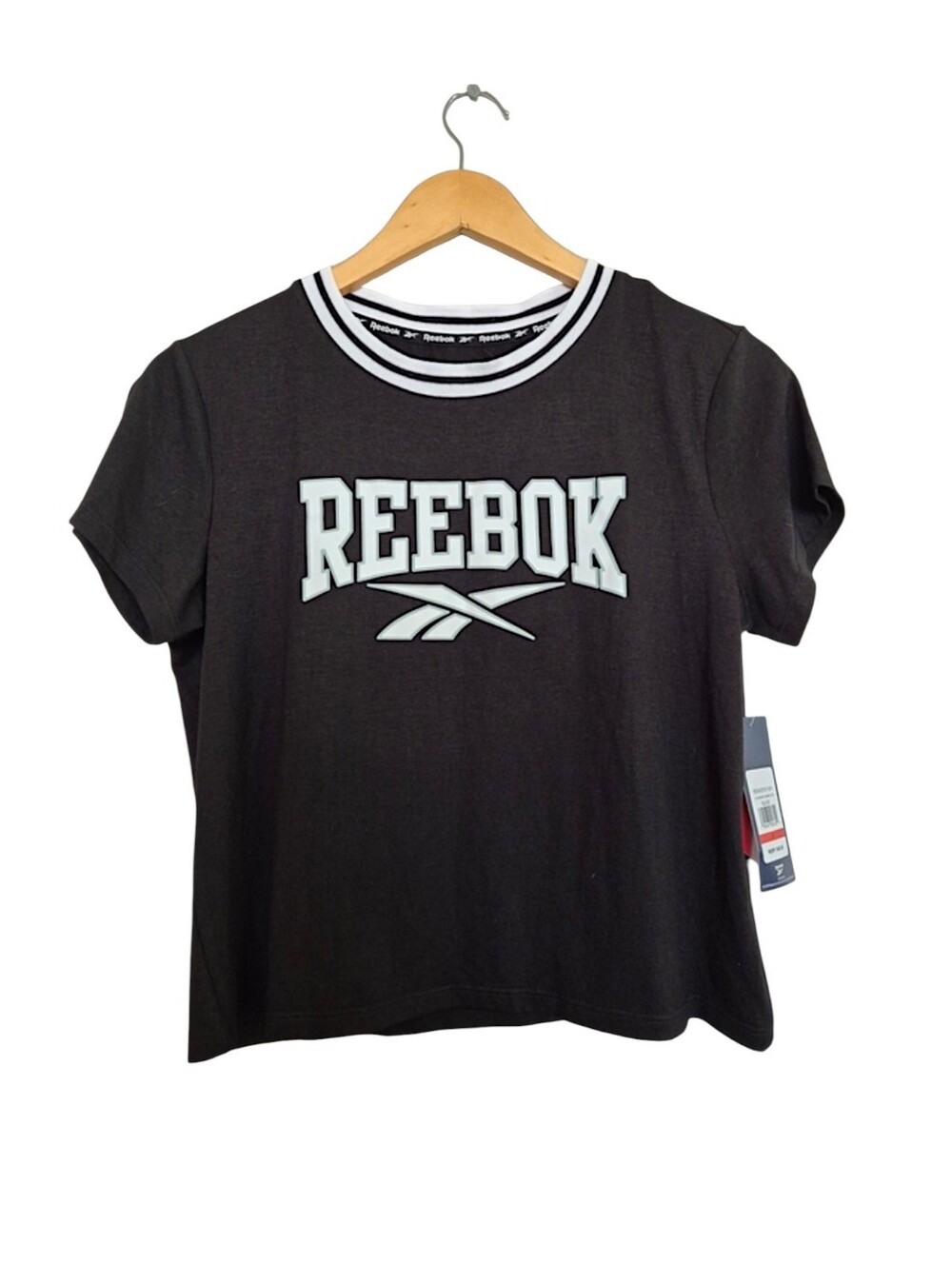 Reebok Black Tee with White Striped Collar